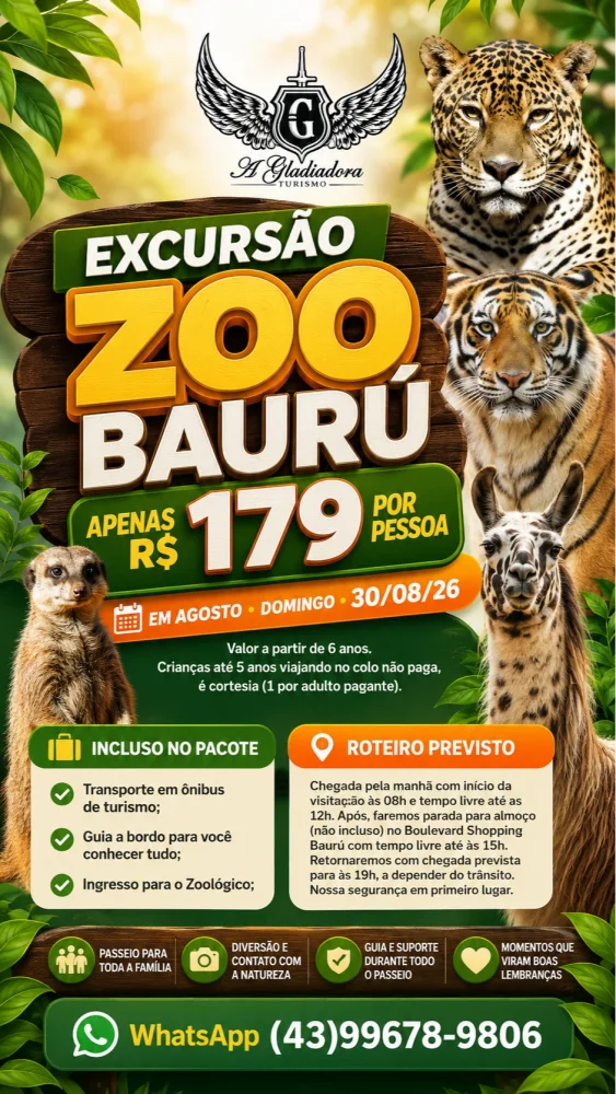 Zoo Baurú 30/08/2026 (domingo)