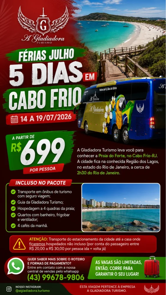 Cabo Frio 14 a 19/07/2026 (terça)