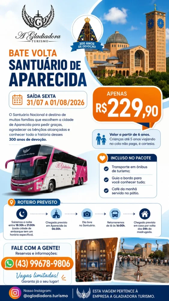 Santuário de Aparecida 31/07 A 01/08/2026 (sexta)