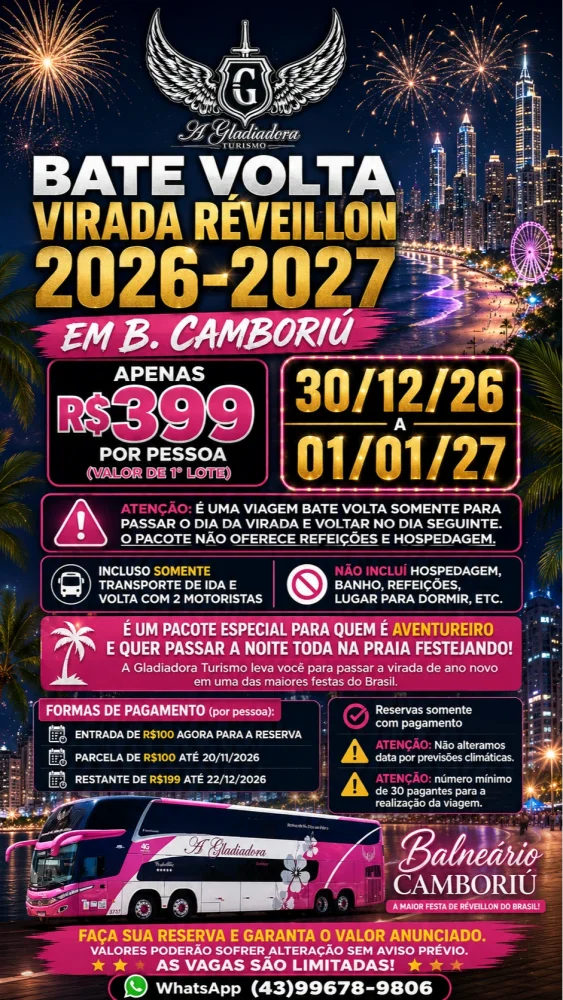 Virada B. Camboriú 30/12 a 01/01/2027 (quarta)
